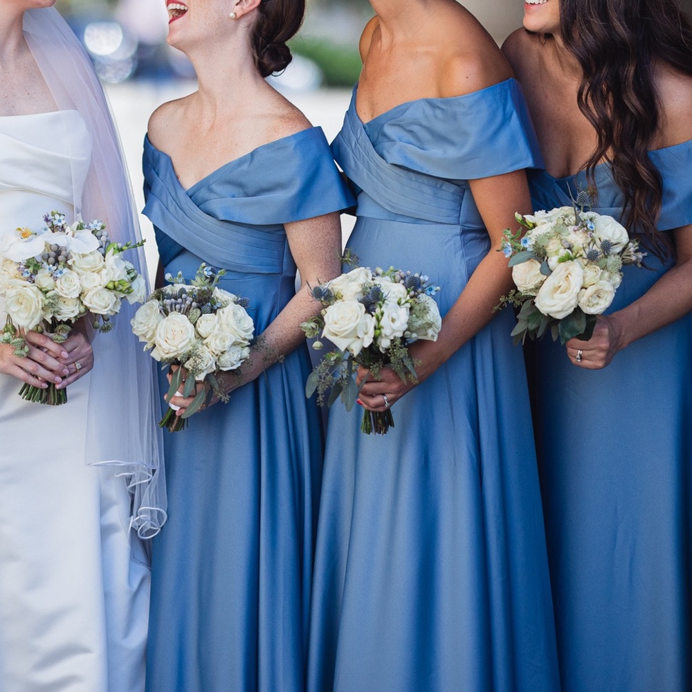 Asos edition satin bardot maxi dress with full skirt in dusky blue size 4 & 6 - Picture 4 of 4